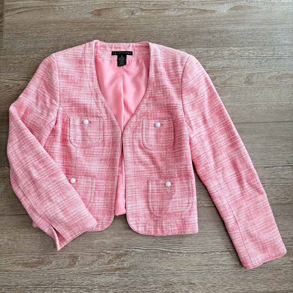 Apostrophe Pink Blazer Tweed-Style Cropped Sz. 6